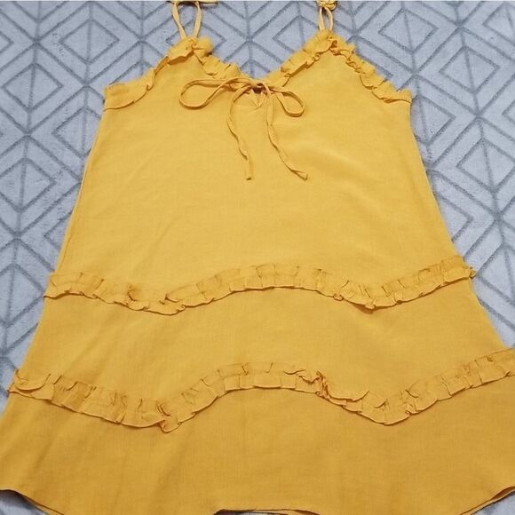 Shein Mustard Yellow Ruffle Flowy Loose Fit Mini Dress - Picture 2 of 6